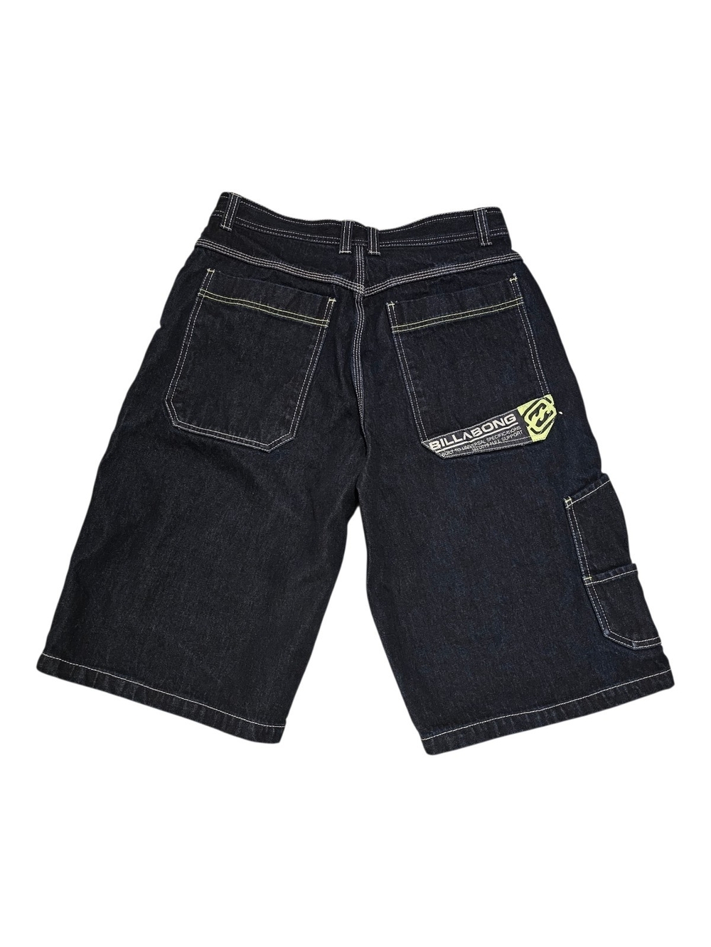 Vintage Y2k Billabong Men's Black Denim Cargo Jorts with Contrast Stitching
